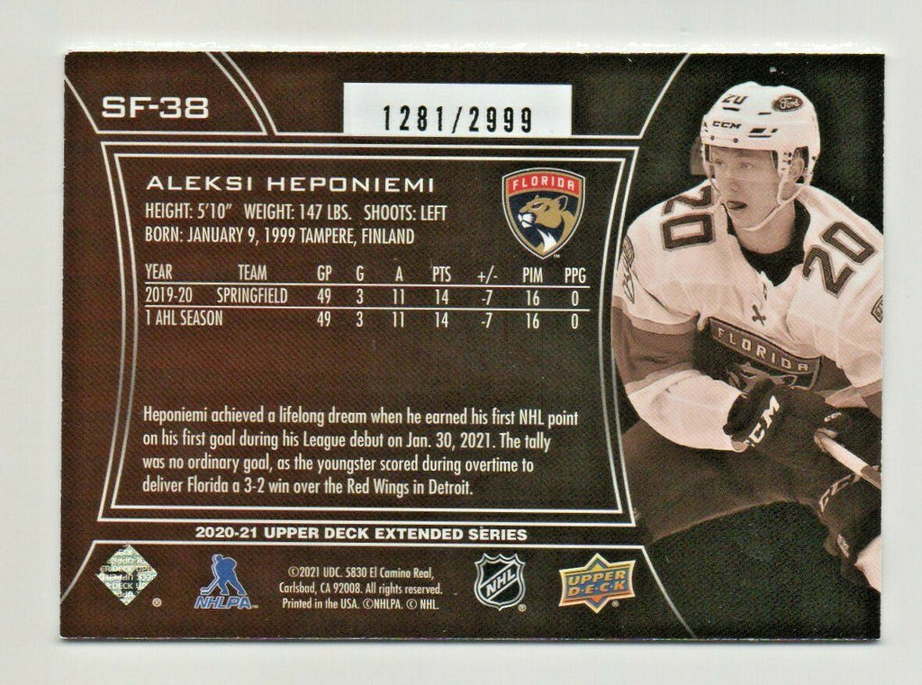 2020-21 UD Extended SPX Finite 1281/2999 RC #SF-38 -  Aleksi Heponiemi - Florida