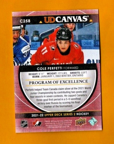 Cole Perfetti 2021-22 UD Series 2 Canvas Team Canada Program of Excellence #C258