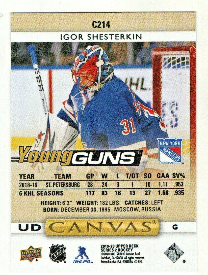 2019-20 Upper Deck Series 2 UD Canvas Young Guns #C214  IGOR SHESTERKIN  Rangers