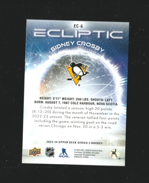 2023-24 Upper Deck Series 2  Ecliptic Ec-6 - Sidney Crosby - Pittsburgh Penguins