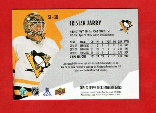 Tristan Jarry  2021-22 UD Extended  SPxFinite Radiance (GOLD)  SF-38 --  006/799