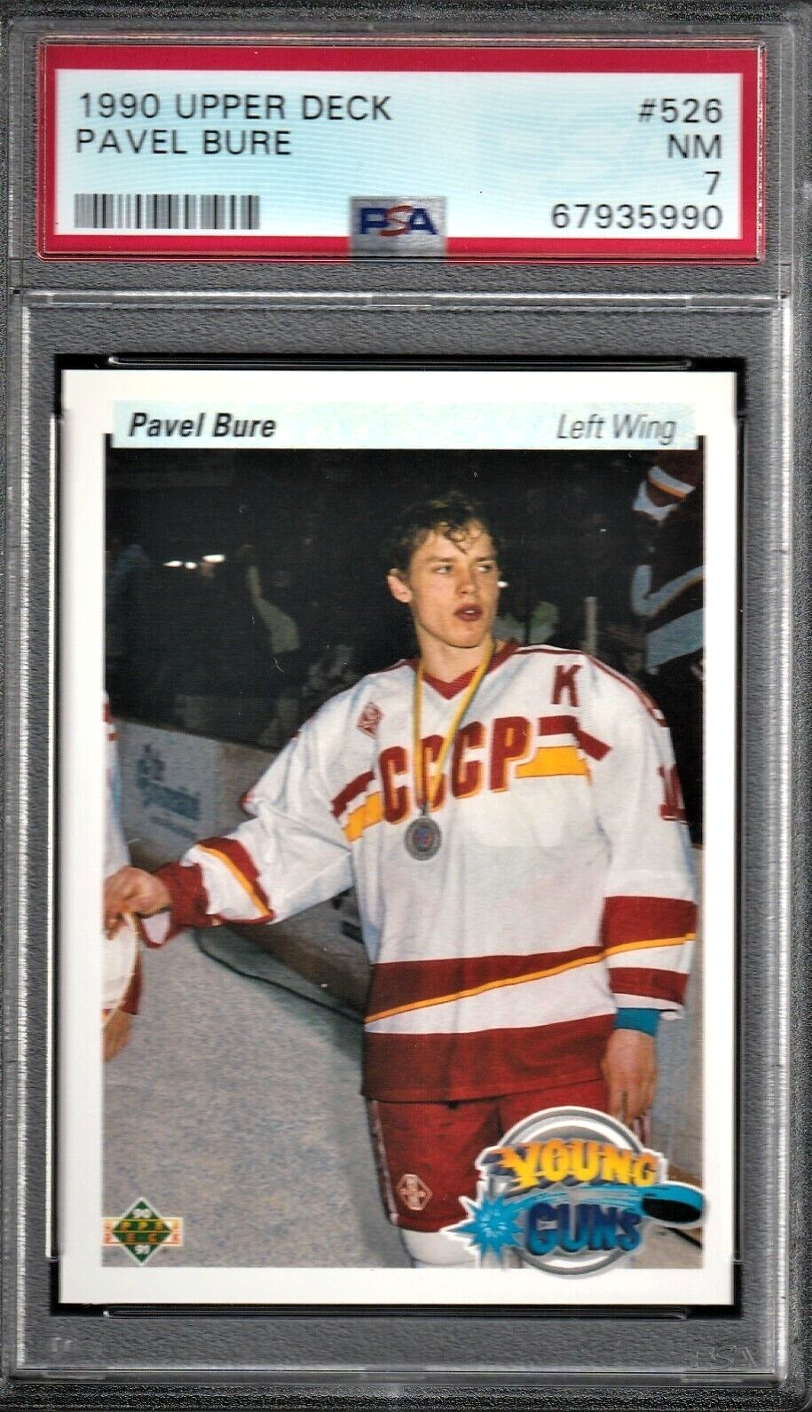 1990 Upper Deck Hockey  -  Pavel Bure  -  ROOKIE  #526   -   PSA 7 NRMT