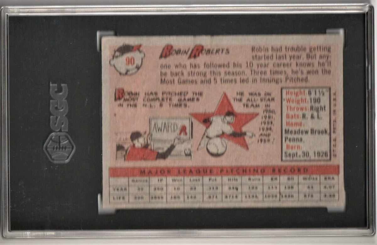 1958 Topps  #90  -  Robin Roberts  -  Philadelphia Phillies   -   Baseball Card
