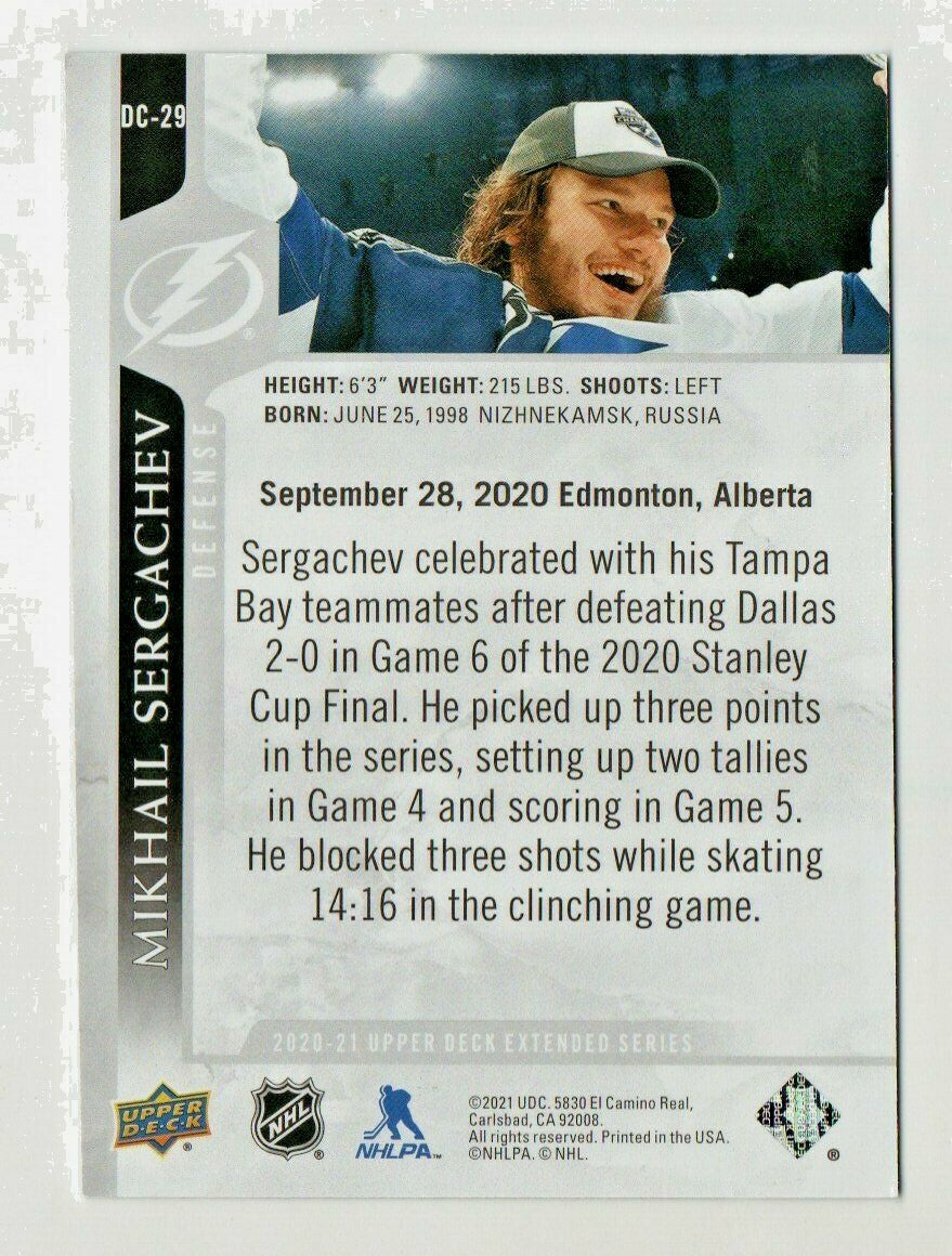 2020-21 Upper Deck Extended Series SSP Day With The Cup Mikhail Sergachev DC-29 