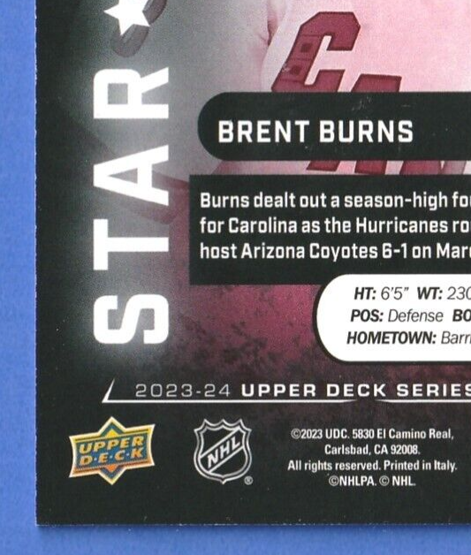 2023-24 Upper Deck Series 1 Brent Burns Star Zone Red #SZ-17
