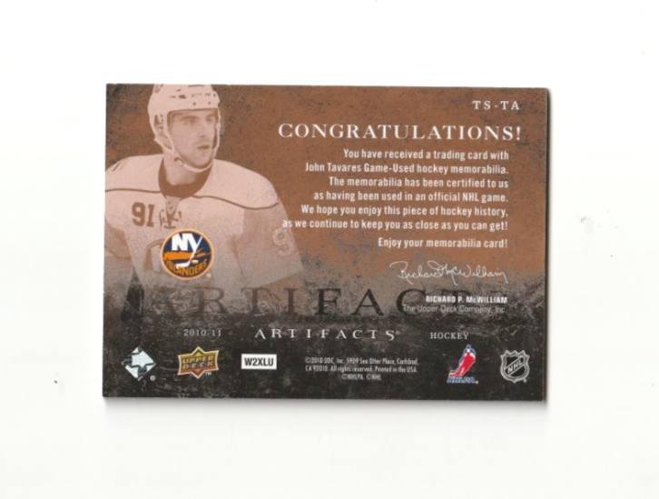 2010-11 Upper Deck Artifacts John Tavares Treasured Swatches PATCH  #TS-TA /150