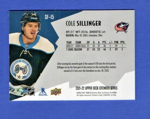 Cole Sillinger   2021-22 UD Extended SPxFinite Radiance Silver #SF-15  0429/2999