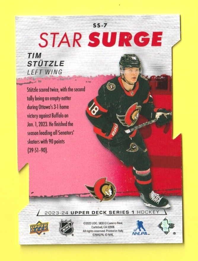 Tim Stutzle   -   Star Surge *RED*  DIE-CUT    - SS-7   -    2023-24 UD Series 1