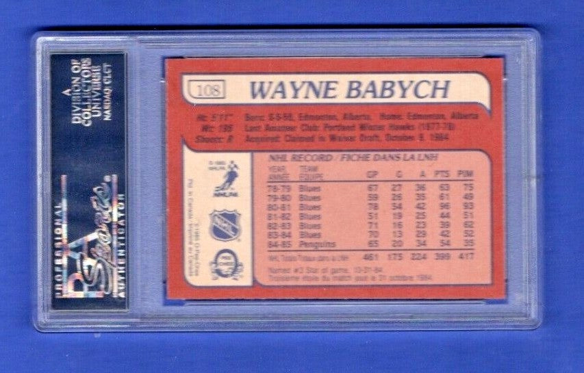 1985-86 OPC O-Pee-Chee #108 Wayne Babych PSA NM-MT 8  -  Pittsburgh Penguins