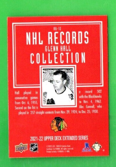 2021-22 UPPER DECK EXTENDED SERIES NHL RECORDS COLLECTION GLENN HALL