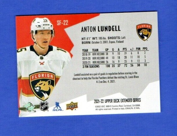 Anton Lundell  2021-22 UD Extended SPxFinite Radiance Silver #SF-22  2579/2999