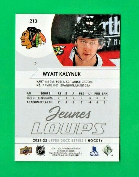 2021/22 Upper Deck Series 1 Wyatt Kalynuk French Young Guns Jeunes Loups #213 