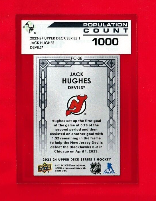 2023-24 Upper Deck Series 1  -  #PC-28     Jack Hughes   - Population Count 1000