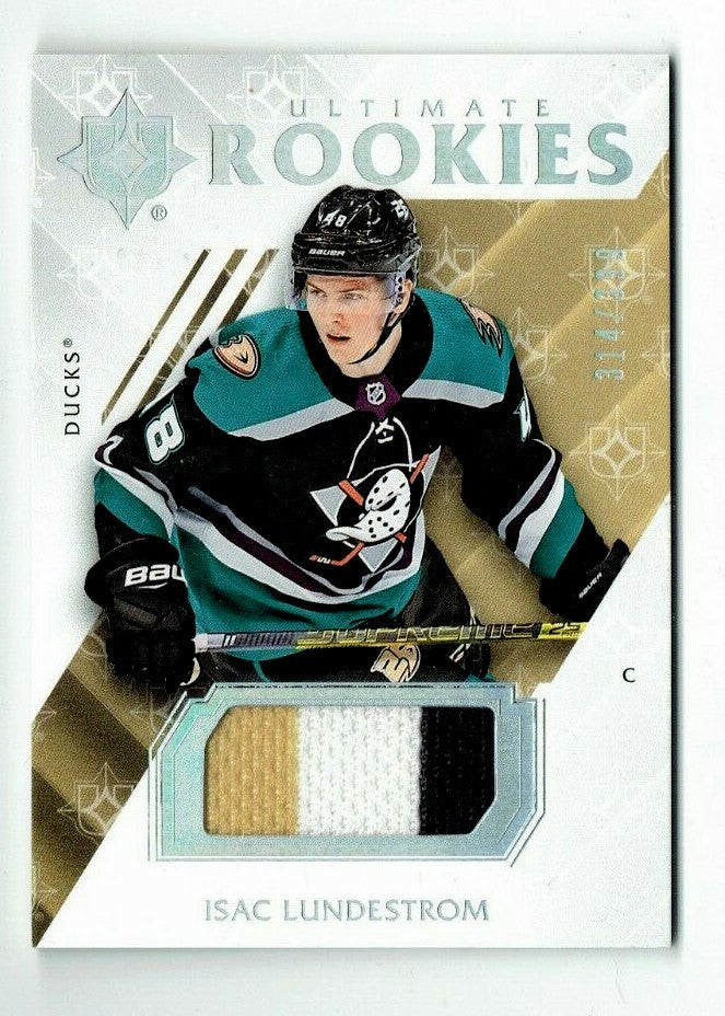 2018-19 Ultimate Jersey Rookies 54 Isac Lundestrom 314/399 - THREE COLOR - Ducks