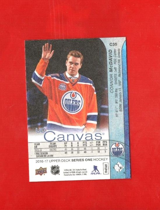 2016-17 Connor McDavid  -  Upper Deck Canvas 2nd Year #C35  -  Edmonton Oilers