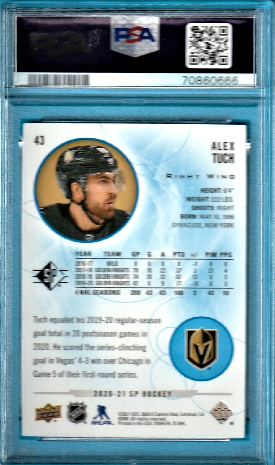 2020  SP  Blue   -   Alex Tuch  -   #43 PSA 9 MINT    -   Vegas Golden Knights