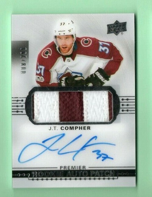2017/18 PREMIER J.T COMPHER RPA AUTO/PATCH ROOKIE 008/299  Colorado Avalanche