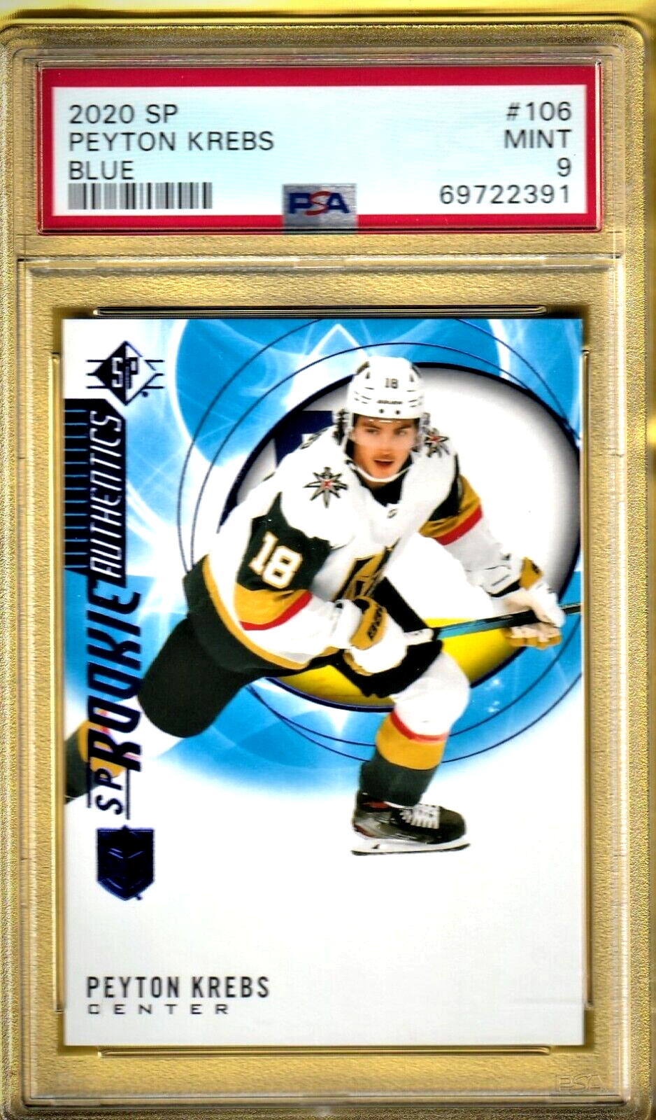 2020 Sp  Blue  -  Vegas Golden Knights - ROOKIE - Peyton Krebs #106 PSA 9 MINT