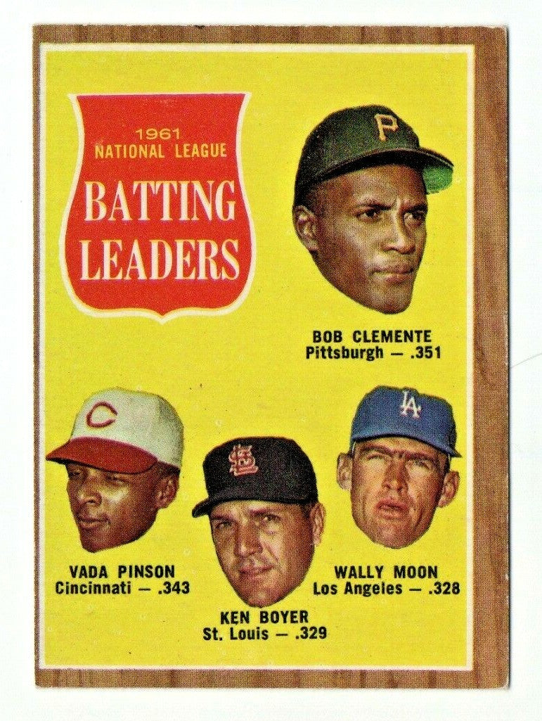 1962 Topps #52 NL Batting Leaders Roberto Bob Clemente, Boyer, Pinson, Moon
