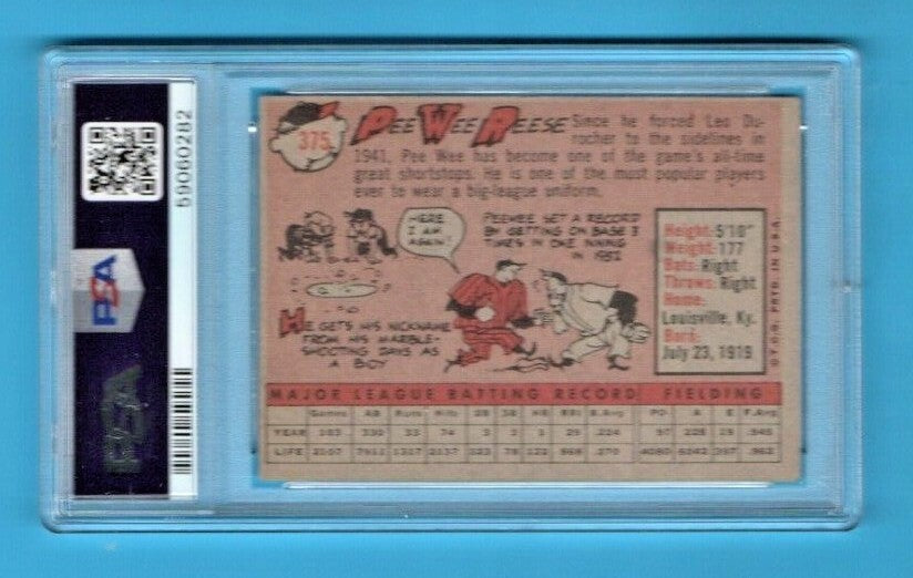 1958 Topps  - Pee Wee Reese   -  #375, PSA EX 5  Los Angeles Dodgers  - HOF