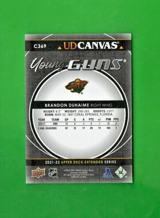 2021-22 Extended Series UD Canvas Black Young Guns #C369 Brandon Duhaime Wild