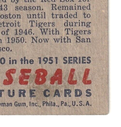 1951 Bowman  -  Eddy Lake   -  Detroit Tigers #140   G-VG.