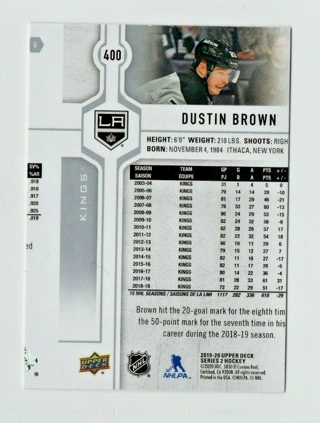 2019-20 UPPER DECK SERIES 2 Printing error card #400 DUSTIN BROWN -- L.A. KINGS