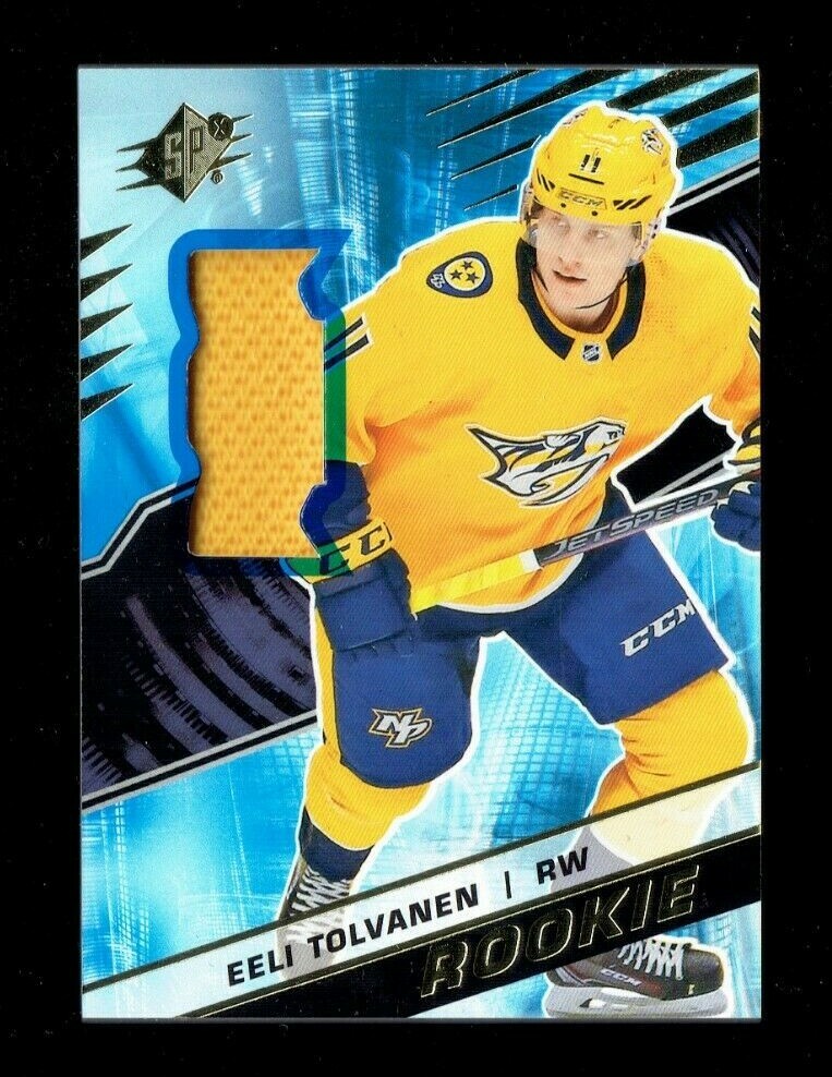 2018-19 UPPER DECK SPX EELI TOLVANEN ROOKIE MATERIAL PARALLEL JERSEY R-ET PREDS.