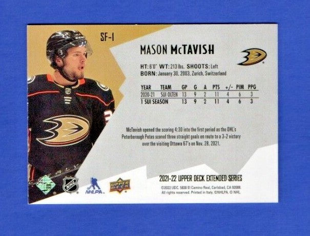 Mason McTavish   2021-22 UD Extended SPxFinite Radiance Silver #SF-1   2213/2999