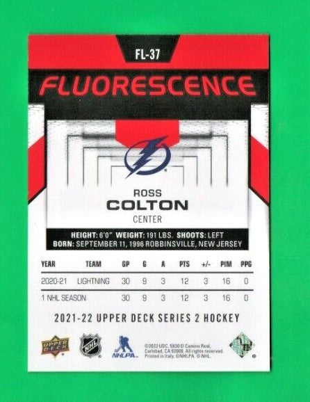 2021-22 UD Series 2 Hockey Ross Colton    Fluorescence RED   FL-37  Lightning