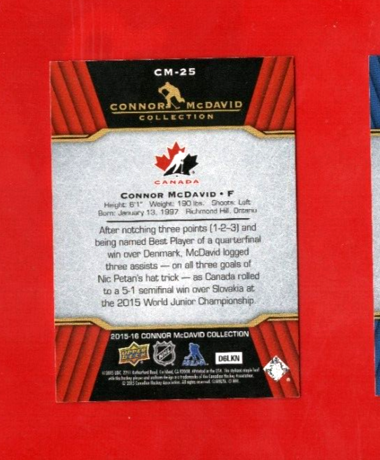 2015-16 CONNOR MCDAVID Rc Collection Card# CM-25 Edmonton Oilers Rookie