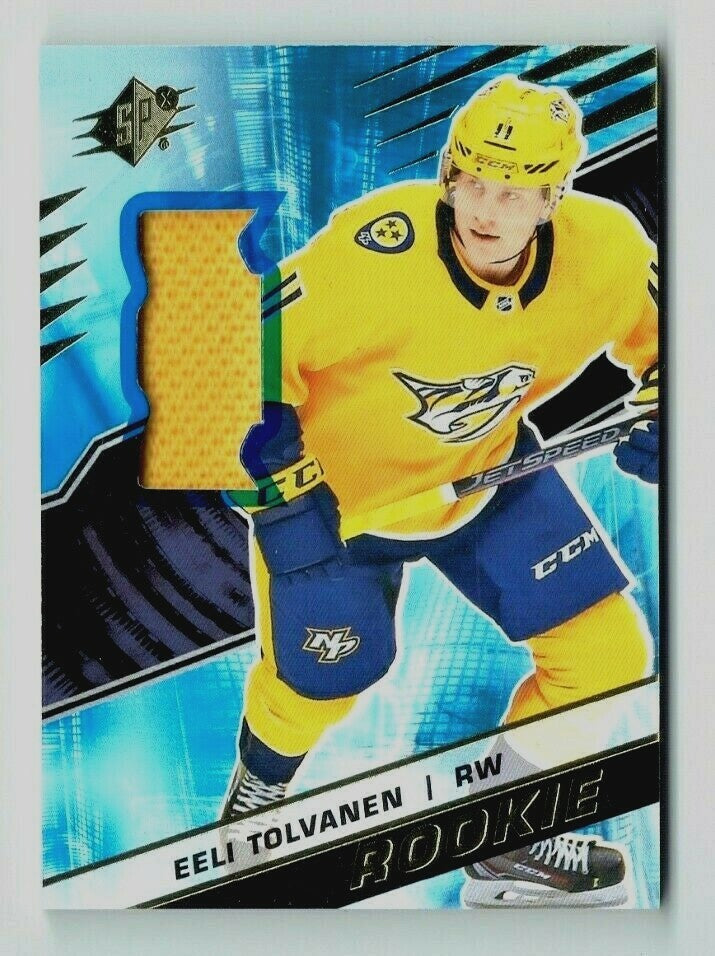 2018-19 UPPER DECK SPX EELI TOLVANEN ROOKIE MATERIAL PARALLEL JERSEY R-ET PREDS.