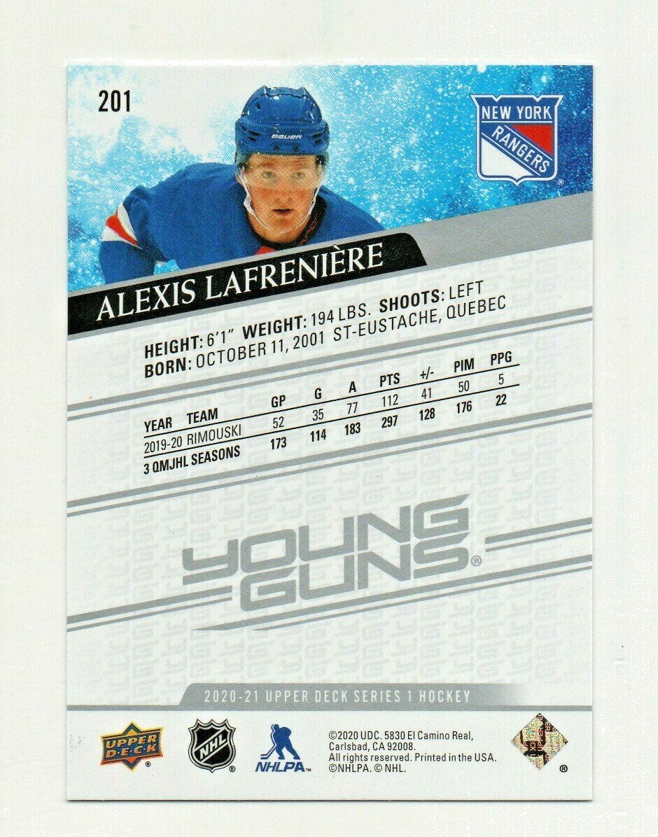 2020-21 UPPER DECK SERIES 1 YOUNG GUNS ROOKIE #201 - ALEXIS LAFRENIERE  -RANGERS