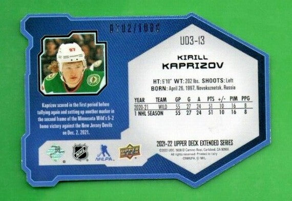Kirill Kaprizov 2021-22 Upper Deck Extended UD3 SILVER 0702/1000   Wild  #UD3-18