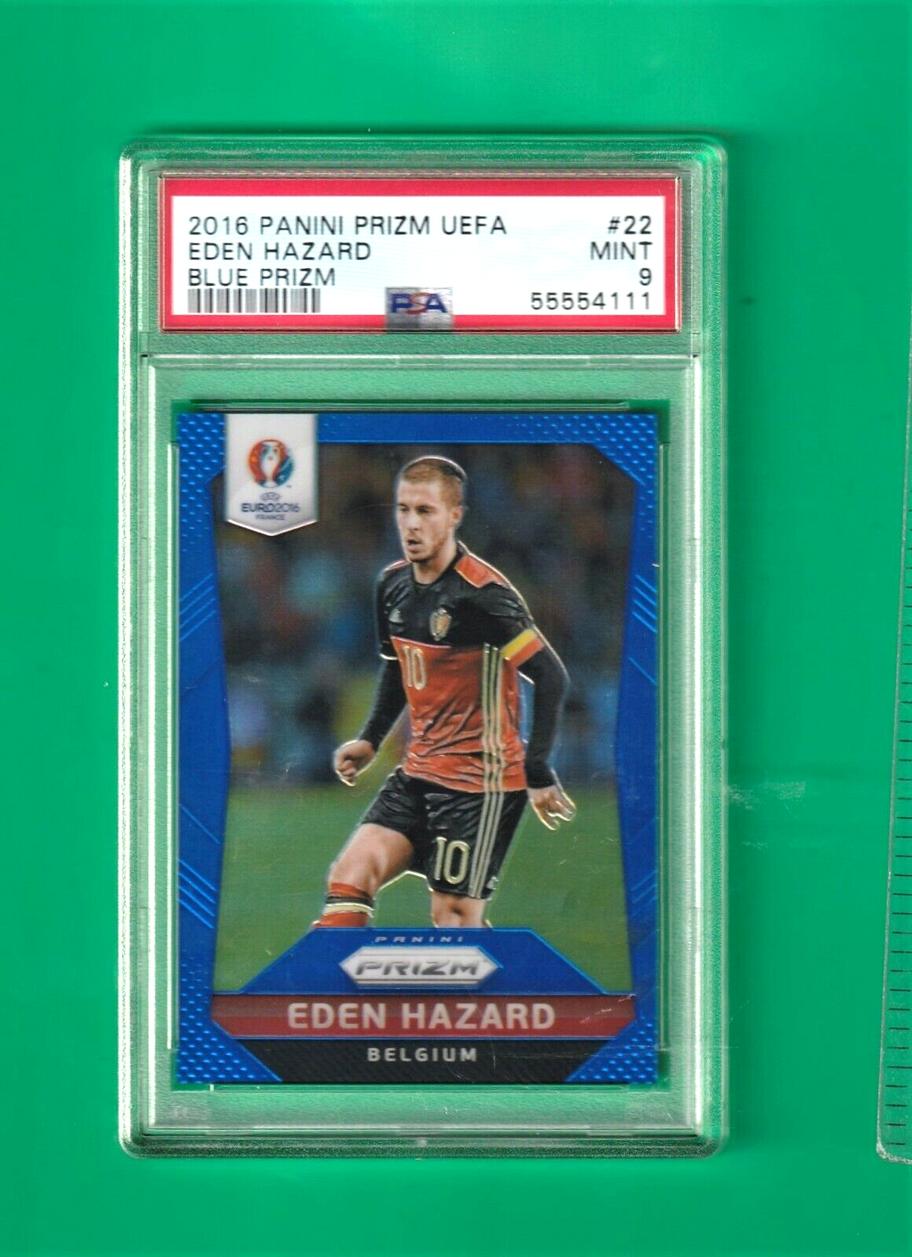 2016 Panini Prizm UEFA Blue     -     Eden Hazard   -   202/249   #22 PSA 9 MINT