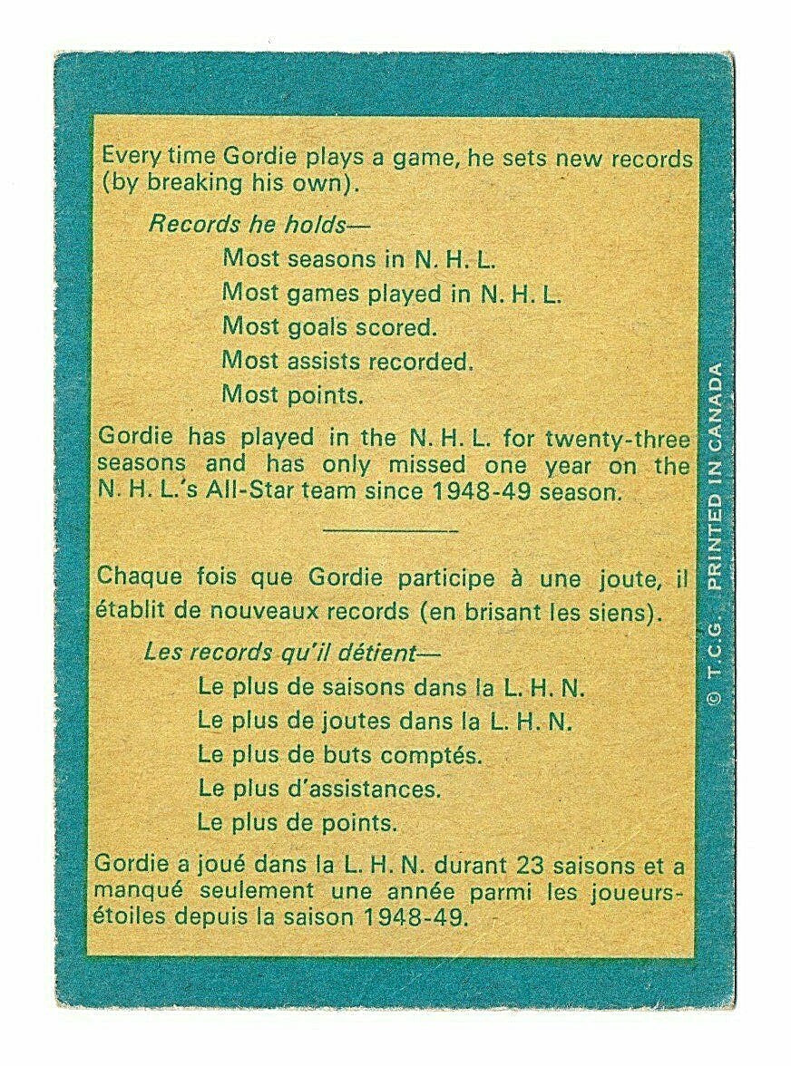 1969-70   O-PEE-CHEE  -  GORDIE HOWE  -  MR.HOCKEY  -  DETROIT  -  NNO ERROR