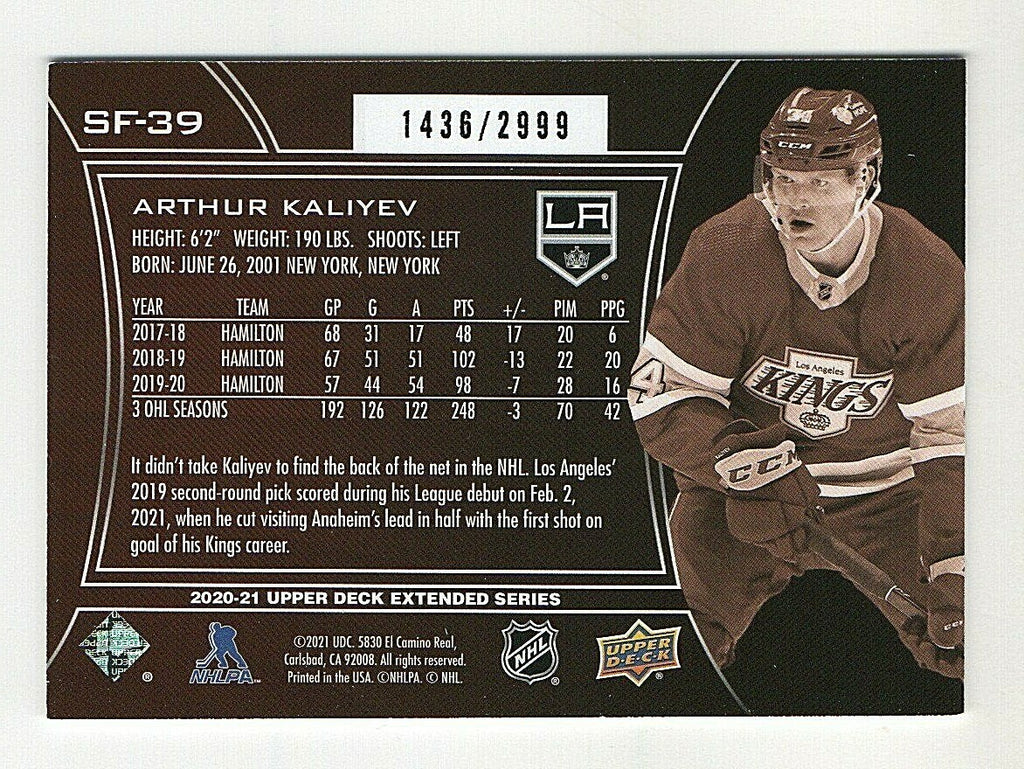 2020-21 Arthur Kaliyev Upper Deck SPX Finite  Rookie 1436/2999 Los Angeles Kings
