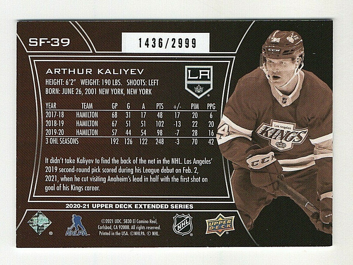 2020-21 Arthur Kaliyev Upper Deck SPX Finite  Rookie 1436/2999 Los Angeles Kings