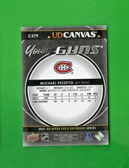 2021-22 UD Extended YOUNG GUNS CANVAS BLACK C379 MICHAEL PEZZETTA  - Canadiens