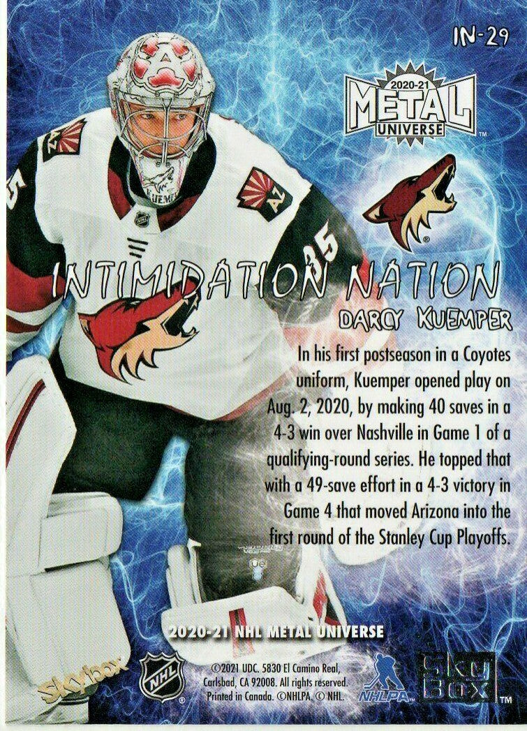 2020-21 UD NHL METAL UNIVERSE INTIMIDATION NATION #29 COYOTES - DARCY KUEMPER 