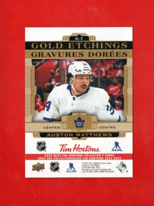 2022-23 Upper Deck TIM HORTONS  Gold Etchings G-7 AUSTON MATTHEWS  - Maple Leafs