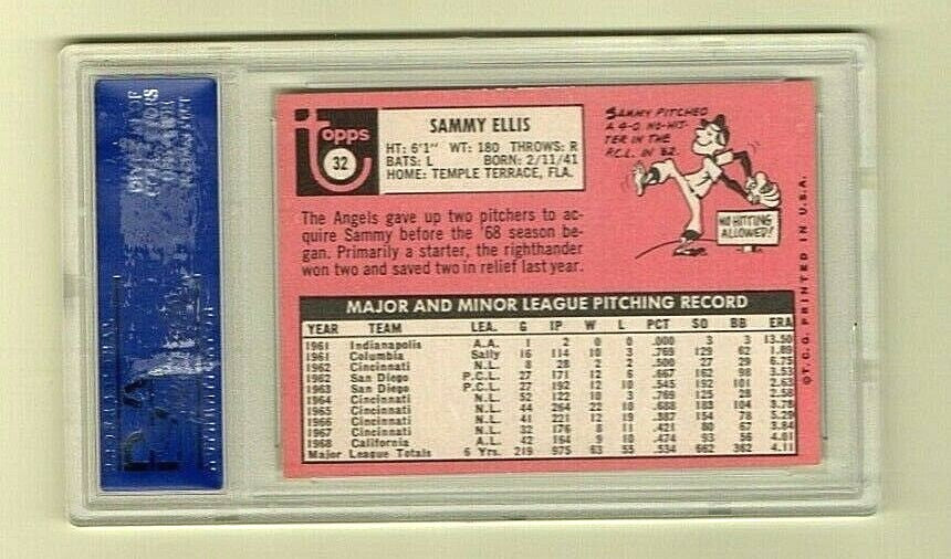 1969 Topps Baseball #32 - Sammy Ellis - California Angels Pitcher - PSA 7 NRMT
