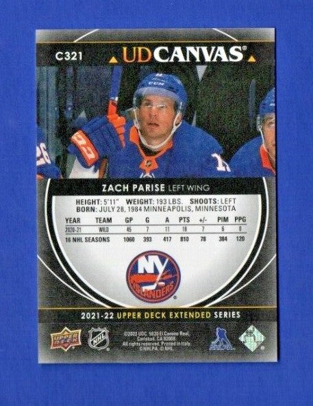 2021-22 UD Extended Series UD Canvas Black #C321 Zach Parise  New York Islanders