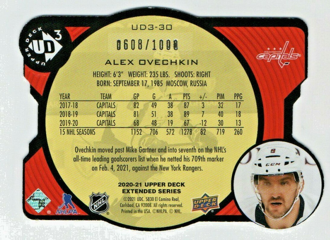  2020-21 UD Extended -- ALEX OVECHKIN -  UD3 DIE CUT 0608/1000 #UD3-30  Capitals
