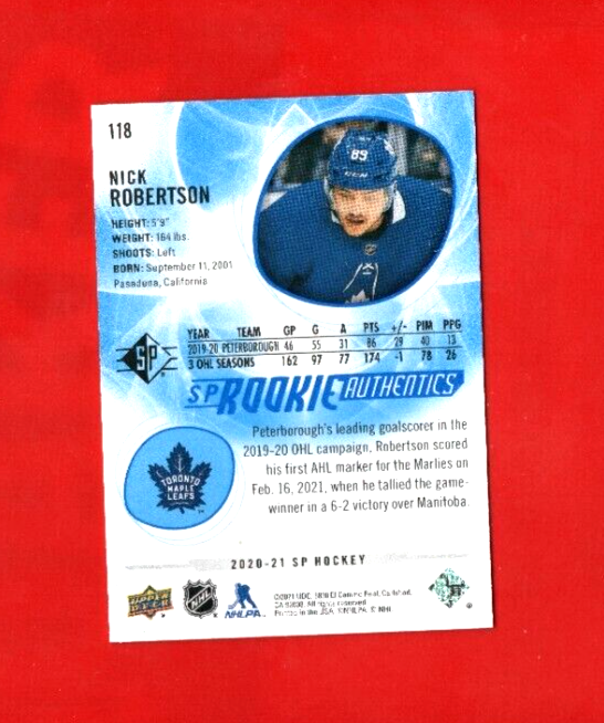 2020-21 SP HOCKEY #118 NICK ROBERTSON SP BLUE ROOKIE AUTHENTICS NHL ROOKIE CARD