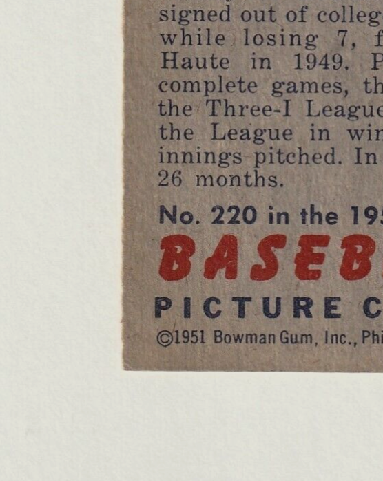 1951 Bowman  #220  -   BOB MILLER  -  Philadelphia Phillies   -  EX