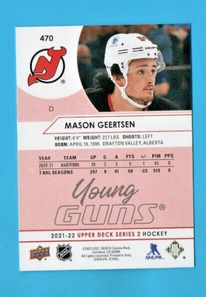 2021-22 Series 2  Exclusives Young Guns #470 Mason Geertsen  051/100 - Devils