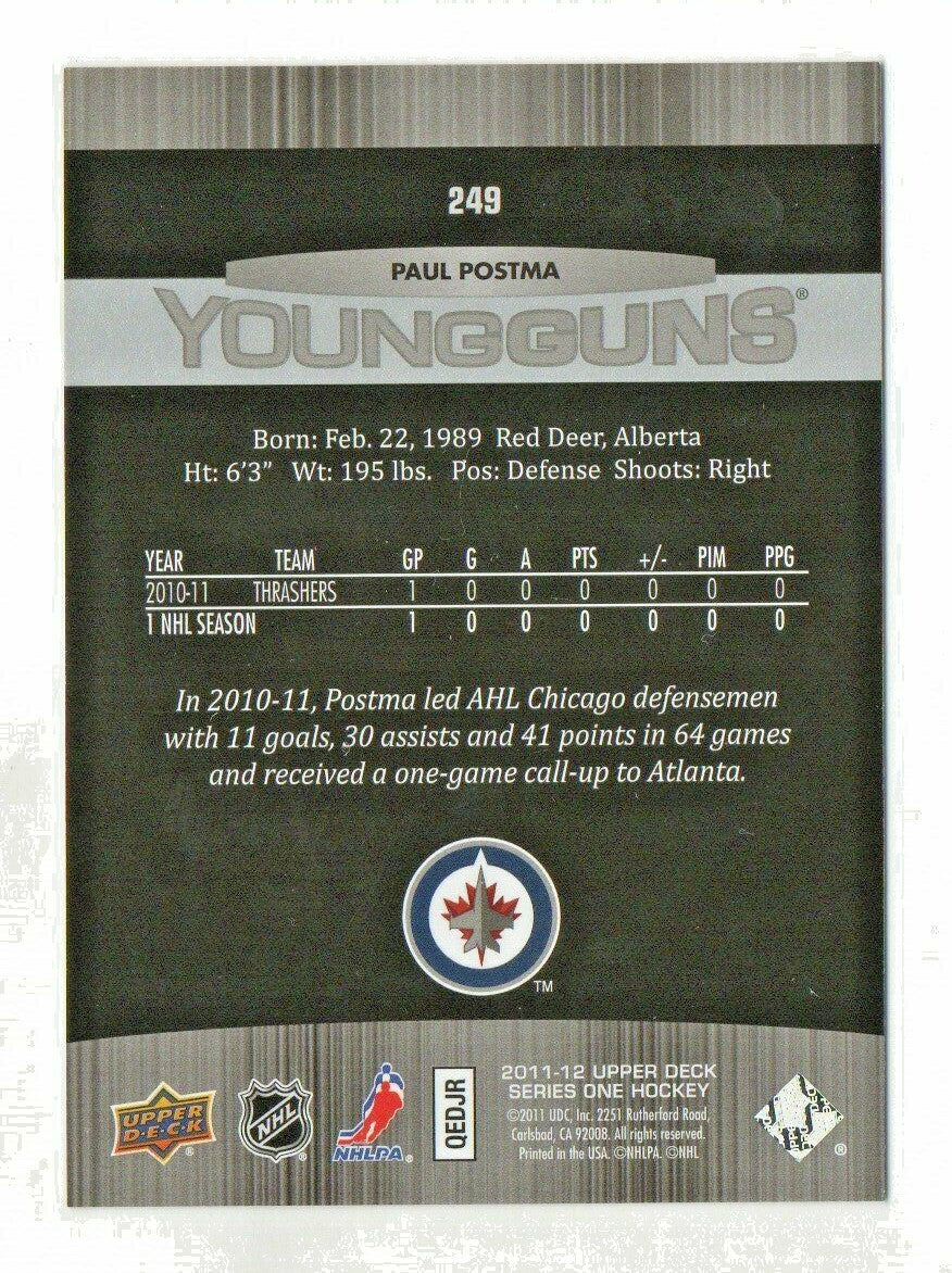 2011-12 Upper Deck Young Guns Rookie #249 Paul Postma YG RC Winnipeg Jets Rookie
