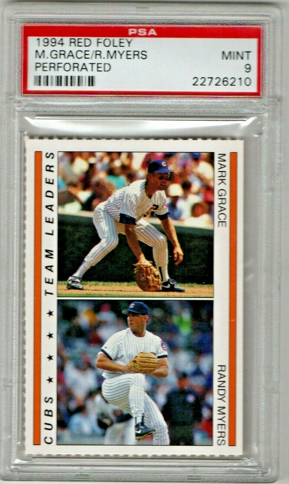 1994 Red Foley Baseball -Mark Grace & Randy Myers, Chicago Cubs PSA 9 MINT POP 1