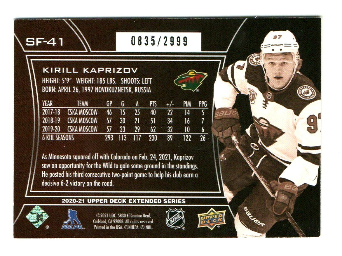 2020-21 UD Extended SPX Finite Kirill Kaprizov -  SF-41 0835/2999 Minnesota Wild